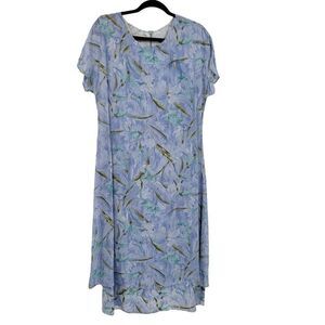 Vtg Coldwater Creek Modest Layered Scoop Neck Short Sleeve Maxi Dress Blue Sz LP